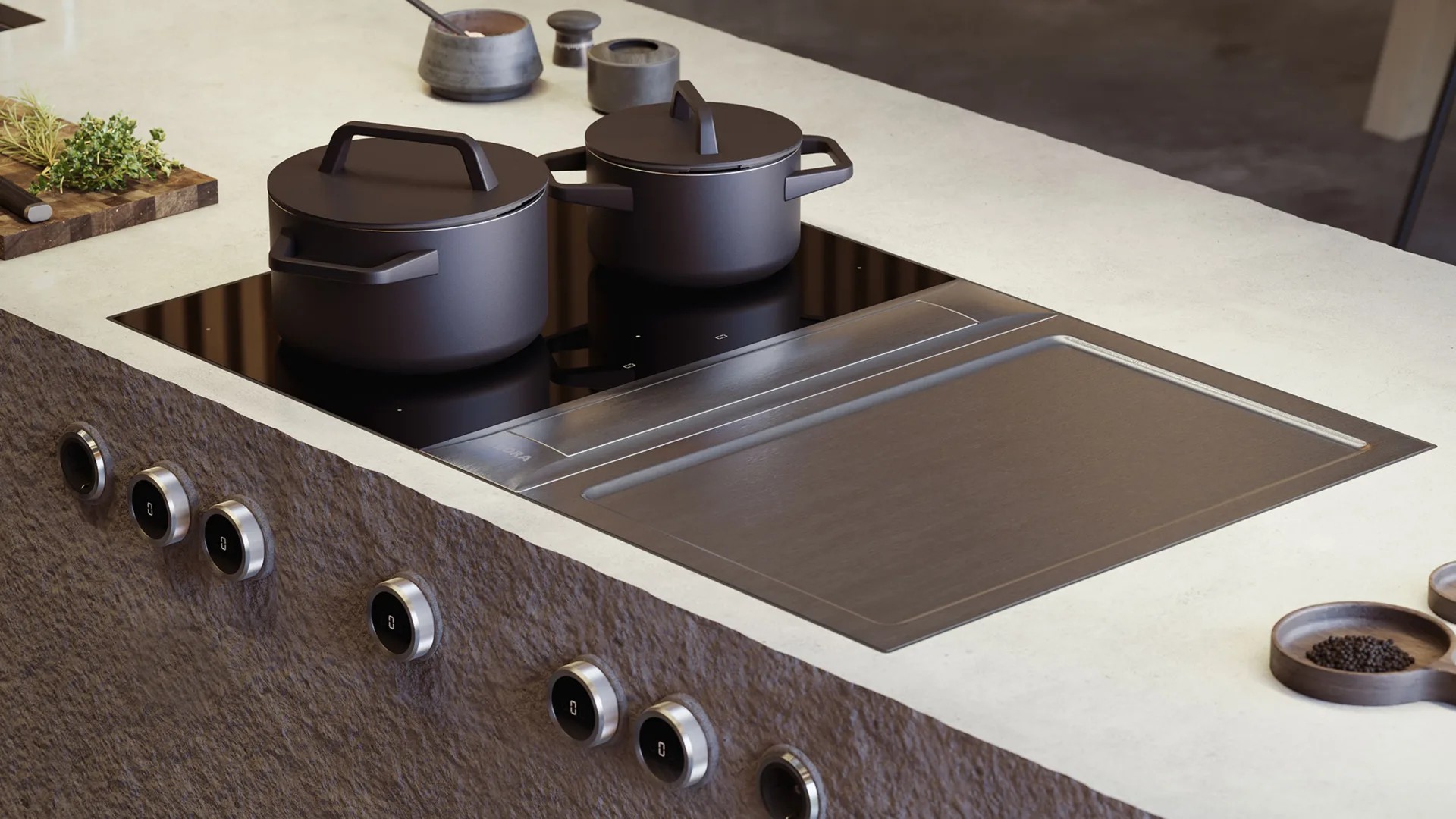 BORA Professional 3.0 mit Tepan-Edelstahlgrill und Bedienknebeln