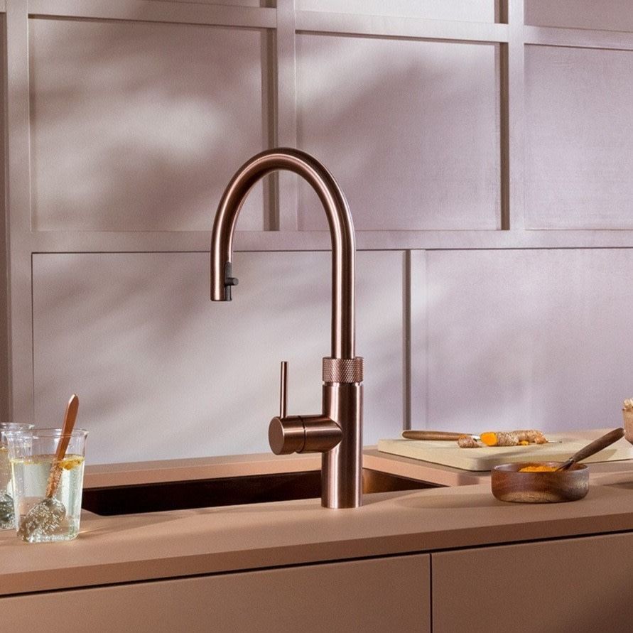 Quooker Flex in Kupfer Rosé mit Glas für Sprudelwasser